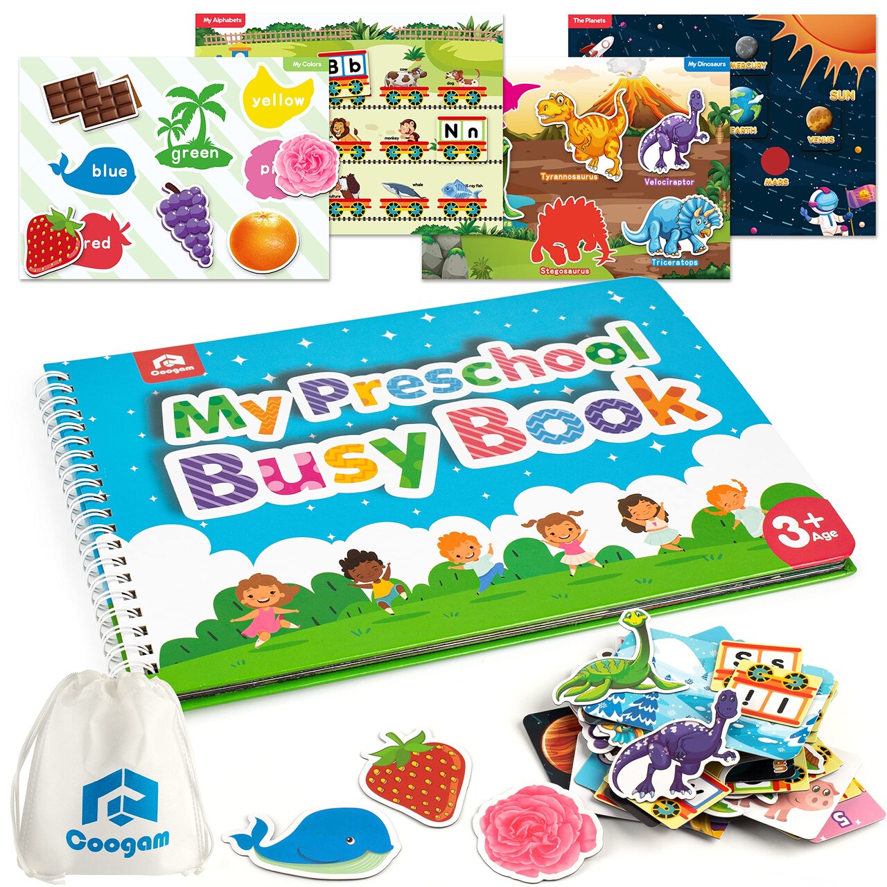 Preschool Magnetic Busy Book, 9 Themed Stickers Toys Fine Motor Skills Learning Binder Quiet Book Montessori Toys for Kids Toddlers Home Kindergarten
